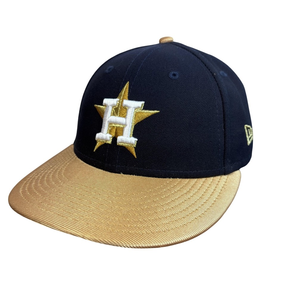 Houston Astros Hat Cap Fitted Mens 7 3/8 Navy Gold MLB Baseball New Era 59FIFTY